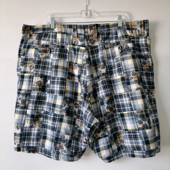 CHAPS Mens Indian Madras Patchwork Blue High Rise Cotton Chino Shorts Size 42 - Picture 4 of 6